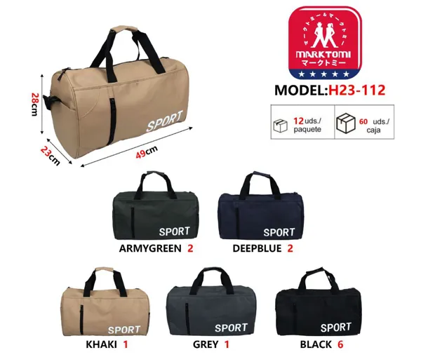 Bolsa deportiva cilíndrica tipo barril de lona lisa, color beige