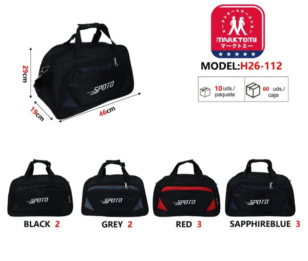 Bolsa deportiva tipo duffel con paneles laterales azul marino, color negro