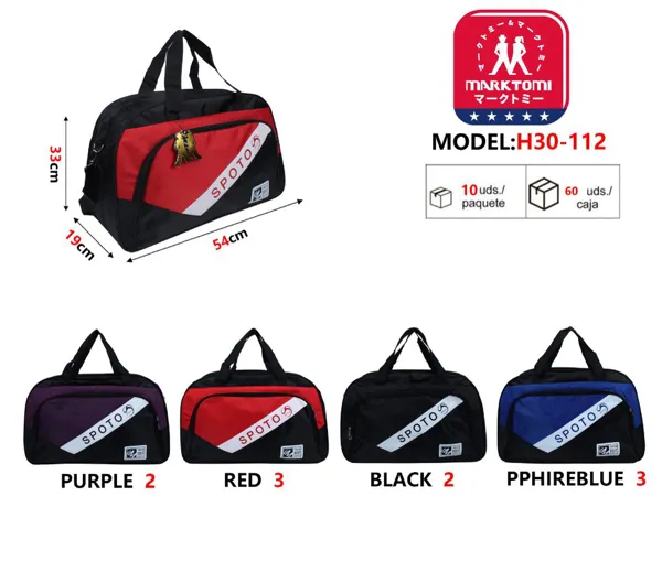 Bolsa de viaje deportiva grande con banda diagonal blanca, negro con rojo