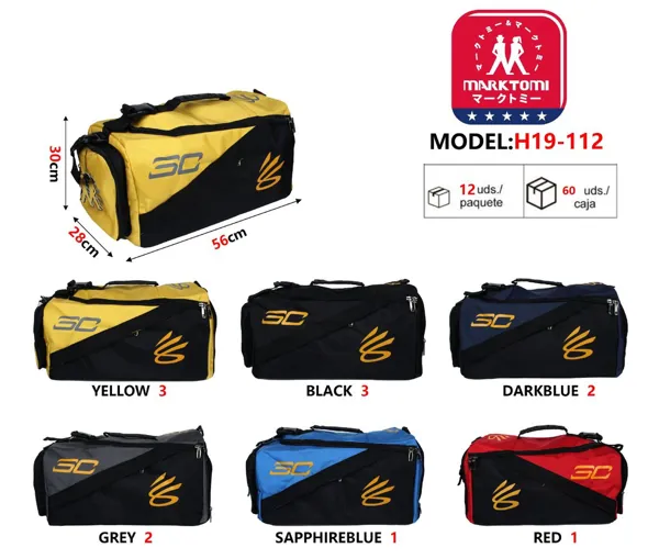 Bolsa de viaje deportiva grande con diseño diagonal, bicolor amarillo con negro