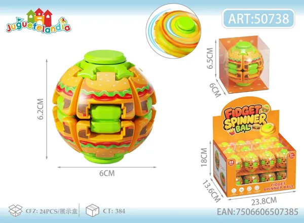 Juguete antiestrés spinner de resorte de 6 cm, diseño de hamburguesa, sin luz