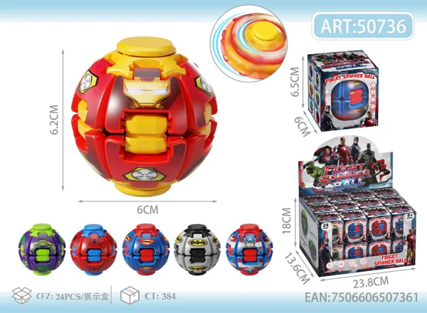 Juguete antiestrés spinner de resorte de 6 cm, diseño de Avengers, sin luz