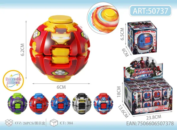 Juguete antiestrés spinner de resorte de 6 cm, diseño de Avengers con luz LED de colores