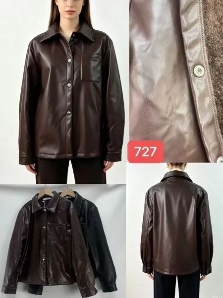 Chamarra tipo camisa de piel sintética con forro