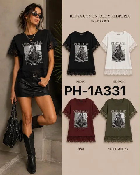Blusa con encaje y pedrería