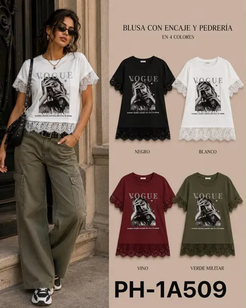 Blusa con encaje y pedrería