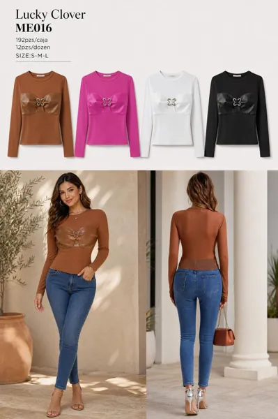Blusa manga larga con detalle de bustier