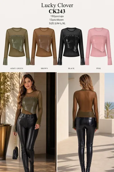 Blusa de manga larga con detalles en contraste