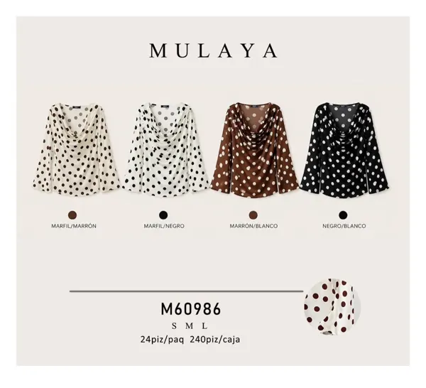 Blusa manga larga con estampado de puntos