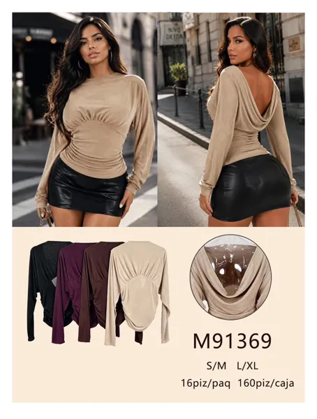 Blusa manga larga con espalda descubierta