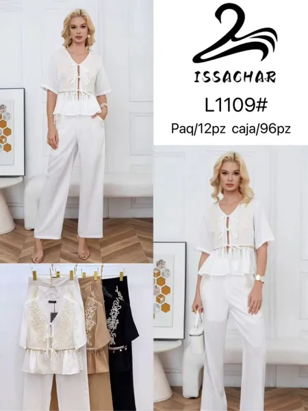 Conjunto de blusa con bordado y pantalón