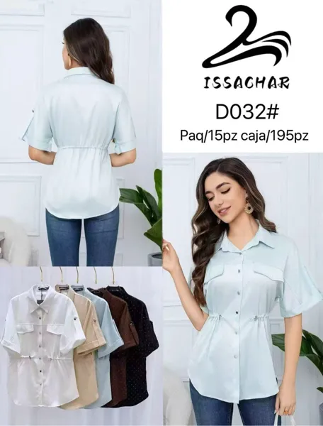 Blusa con ajuste en cintura y bolsillos