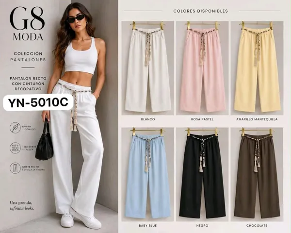 Pantalón recto con cinturón decorativo