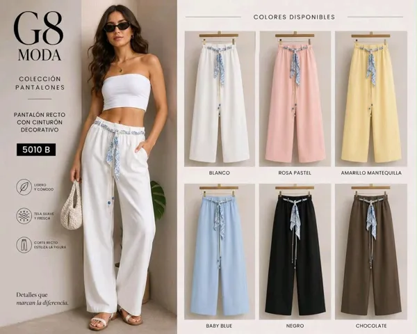 Pantalón recto con cinturón decorativo