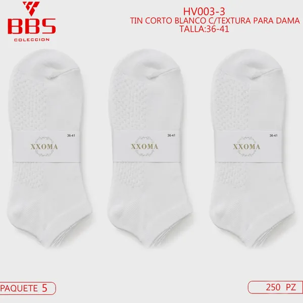 Calcetín tobillero blanco con textura para dama