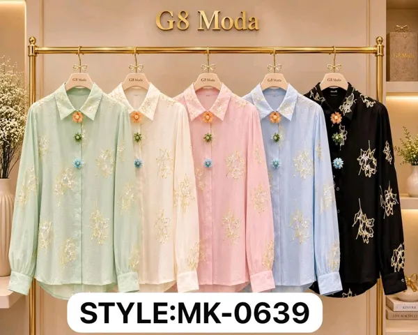 Camisa de manga larga con bordados y detalles florales