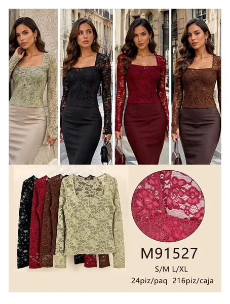 Blusa de encaje de manga larga