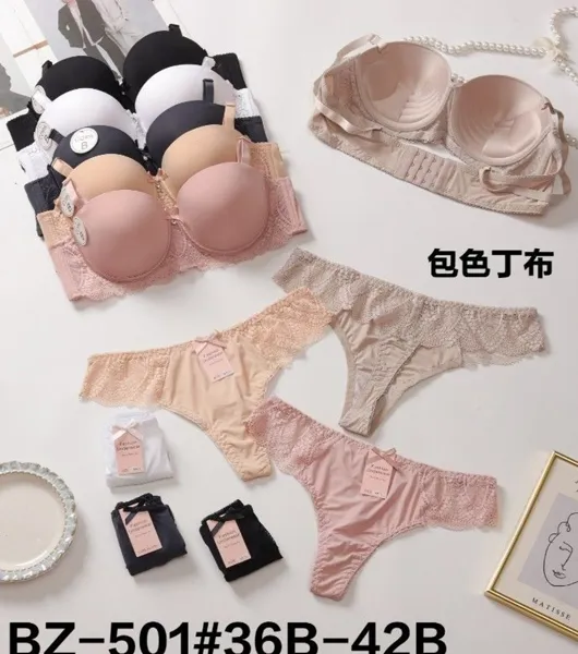conjunto coordinado brasier push-up y tanga de encaje copa B