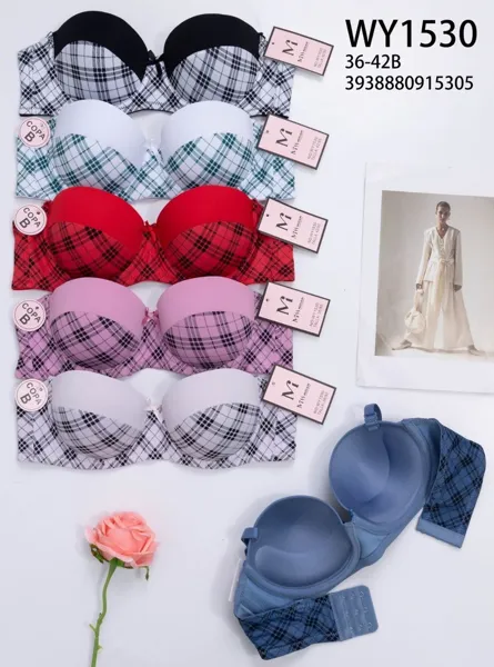 Brasier strapless estampado de cuadros copa B