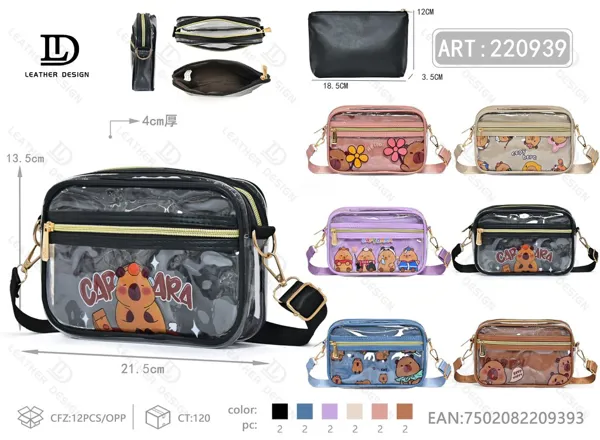 Bolso bandolera transparente tipo gelatina estampado capibara 2 piezas