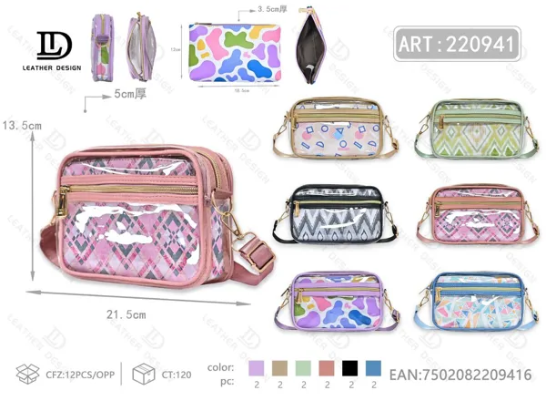 Bolso bandolera transparente tipo gelatina estampado geometrico 2 piezas