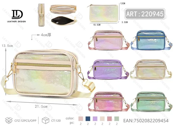 Bolso bandolera transparente tipo gelatina tornasol 2 piezas