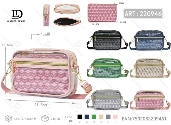 Bolso bandolera transparente tipo gelatina estampado cubos 2 piezas