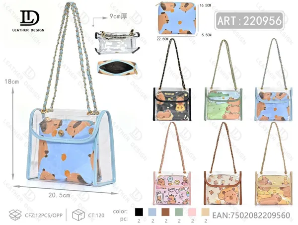 Bolso transparente tipo gelatina con cadena estampado capibara 2 piezas