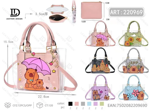 Bolso de mano transparente tipo gelatina estampado capibara 2 piezas