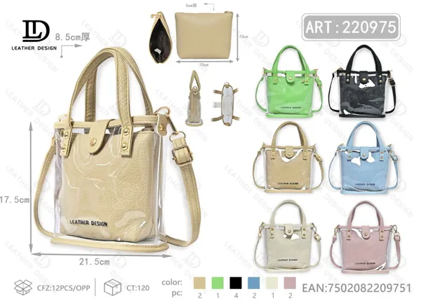 Bolso de mano transparente tipo gelatina color solido 2 piezas