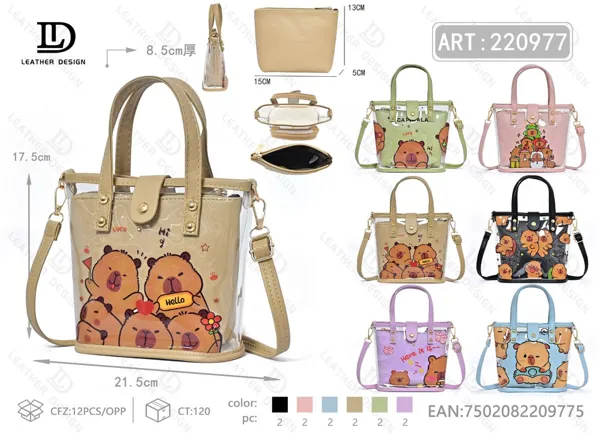 Bolso de mano transparente tipo gelatina estampado capibara 2 piezas