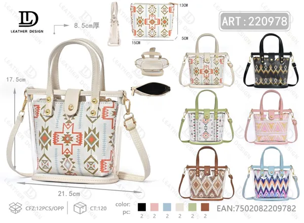 Bolso de mano transparente tipo gelatina estampado azteca 2 piezas