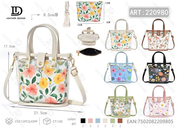Bolso de mano transparente tipo gelatina estampado floral 2 piezas