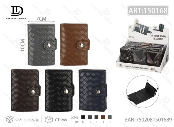 Tarjetero de aluminio RFID tejido con broche antirrobo