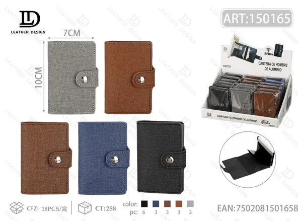 Tarjetero de aluminio RFID de tela con broche