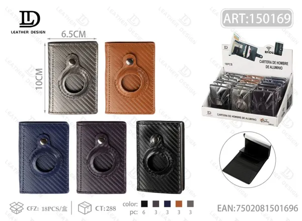 Tarjetero de aluminio RFID con soporte para localizador