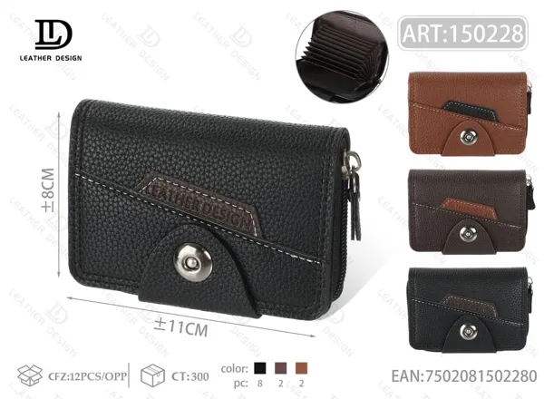 Tarjetero acordeón con broche y bolsillo frontal texturizado