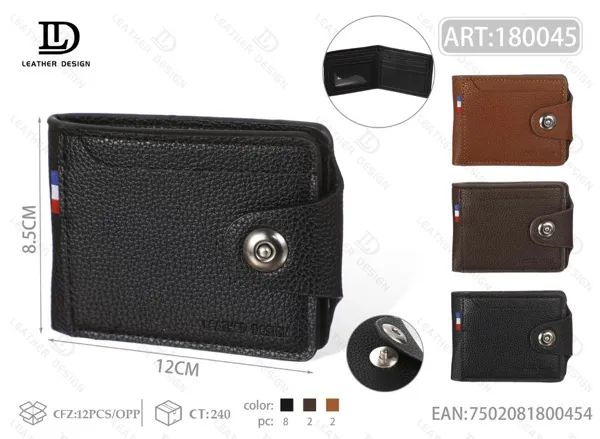 Cartera plegable para caballero con broche lateral