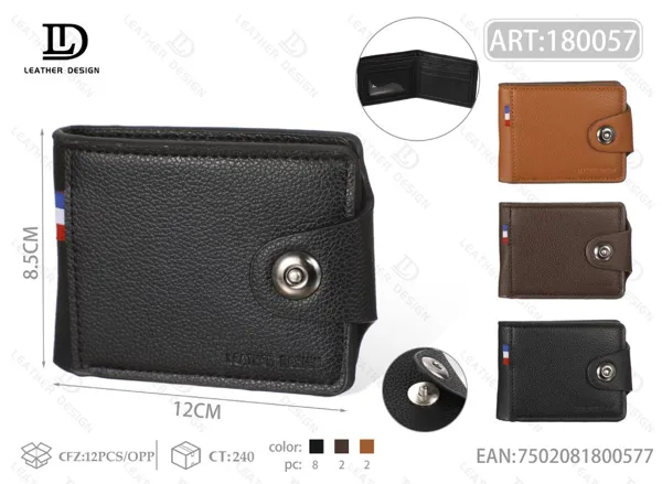 Cartera plegable para caballero con broche lateral, piel texturizada