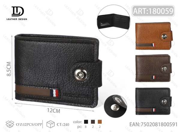 Cartera plegable para hombre con broche y franja tricolor