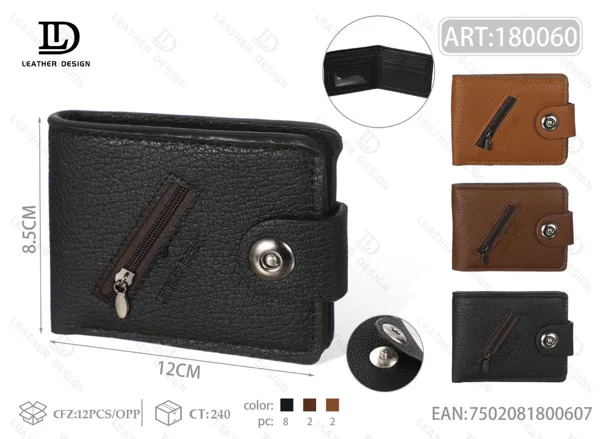 Cartera plegable texturizada para hombre con broche y cierre vertical