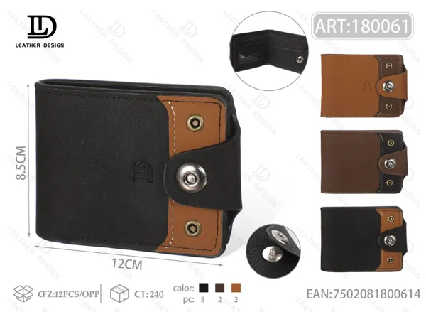 Cartera plegable bicolor para hombre con broche lateral