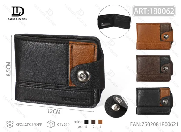 Cartera plegable para hombre con broche y detalle en contraste