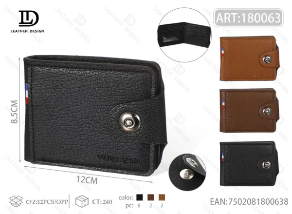 Cartera plegable para hombre con broche y etiqueta tricolor
