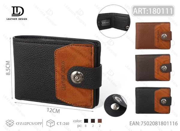 Cartera plegable bicolor para hombre con broche vertical
