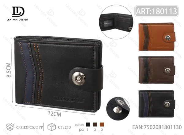 Cartera plegable para hombre con broche y costura ondulada