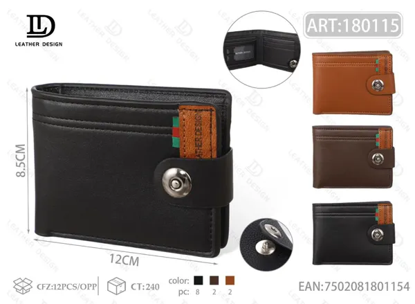Cartera plegable para hombre con broche y tarjetero lateral