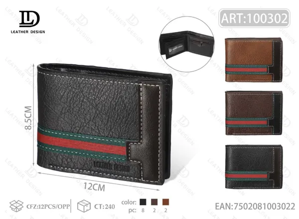 Cartera plegable para hombre con franja verde y roja lateral