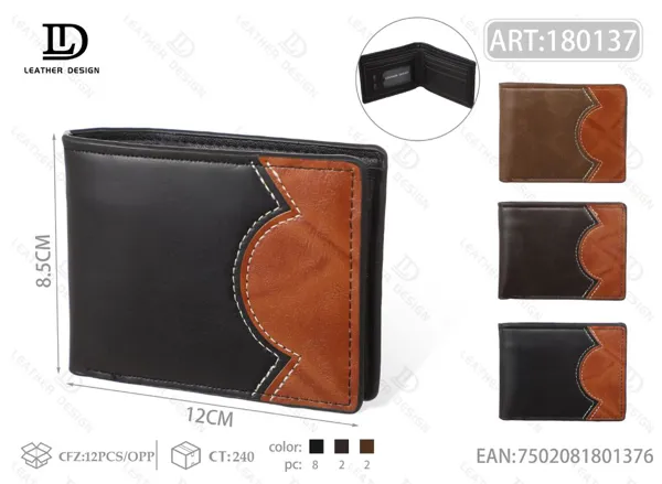 Cartera plegable bicolor para hombre con detalle ondulado