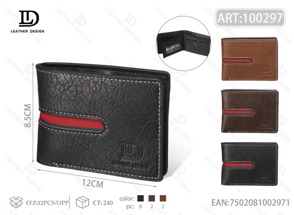 Cartera plegable para hombre con franja verde y roja corta